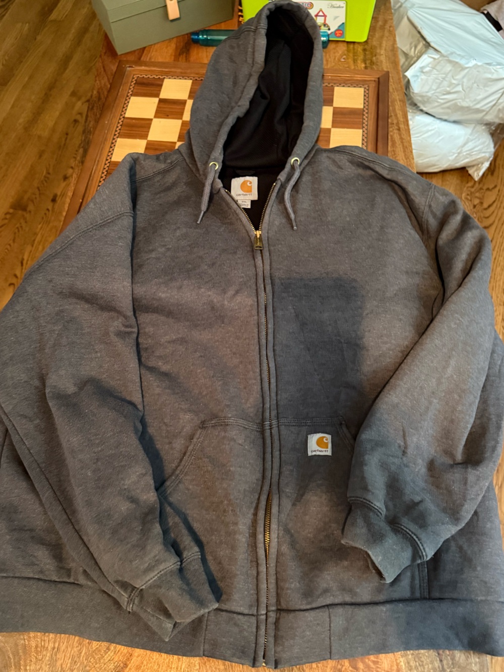 Carhartt Gray Full-Zip Hooded Insulated Work Sweatshirt Hoodie